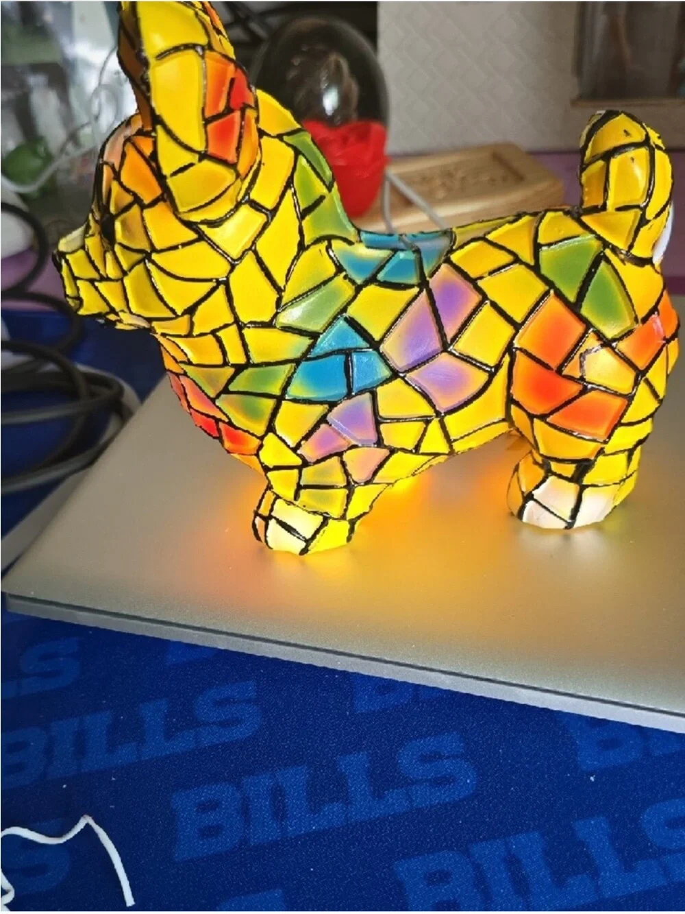 Colorful Mosaic Ceramic Dog Figurine - Vibrant Yellow Multicolor